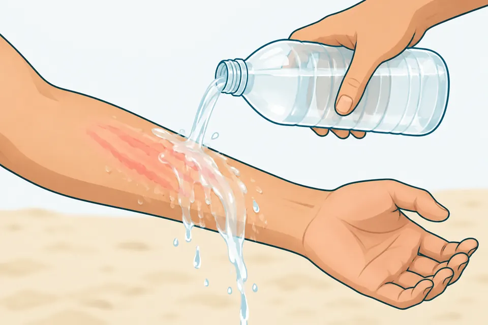 Vinegar being poured over a stung forearm