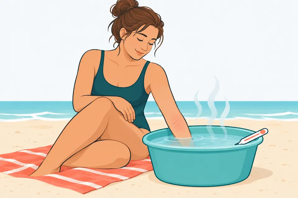 A person soaking a forearm in a basin of hot water